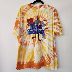 The Nike Tee Loose Fit yellow orange tie-dye Tune Squad t-shirt mens size L‎